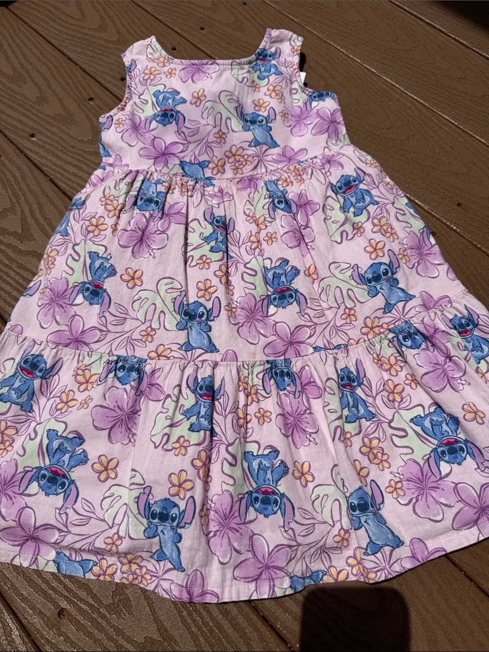 Girls' Pink Stitch Print Tiered Dress